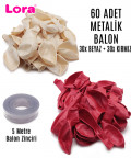 60 Adet Beyaz ve Kırmızı Karışık Metalik Balon + 5 Metre Balon Zinciri - 99250