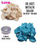 60 Adet Beyaz ve Mavi Karışık Metalik Balon + 5 Metre Balon Zinciri