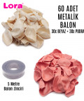 60 Adet Beyaz ve Pudra Karışık Metalik Balon + 5 Metre Balon Zinciri