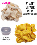 60 Adet Beyaz ve Sarı Karışık Metalik Balon + 5 Metre Balon Zinciri - 99254