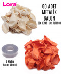 60 Adet Beyaz ve Turuncu Karışık Metalik Balon + 5 Metre Balon Zinciri - 99256