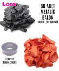 60 Adet Gri (Gümüş) ve Turuncu Karışık Metalik Balon + 5 Metre Balon Zinciri - 99276