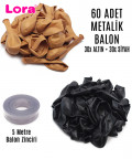 60 Adet Altın ve Siyah Karışık Metalik Balon + 5 Metre Balon Zinciri