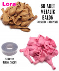 60 Adet Altın ve Pembe Karışık Metalik Balon + 5 Metre Balon Zinciri - 99280