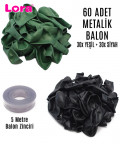 60 Adet Yeşil ve Siyah Karışık Metalik Balon + 5 Metre Balon Zinciri - 99284