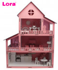 63cm Eşyalı Ve 3 Katlı Ahşap Barbie Oyun Evi